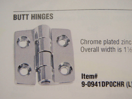 BUTT HINGE PAIR PERKO 0941DP0CHR CHROME PLATED ZINC MARINE HARDWARE BOATINGMALL