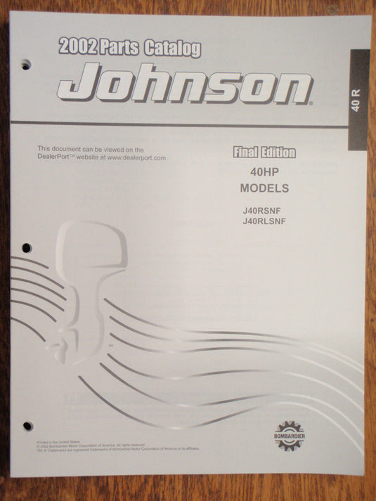 OUTBOARD PARTS MANUAL EVINRUDE JOHNSON YEAR 2002 CATALOG 40HP R MODEL MOTORS