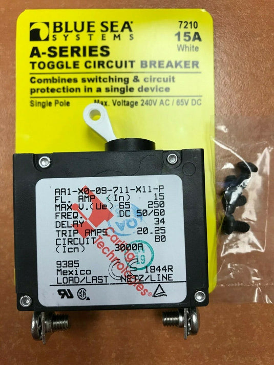 PANEL BREAKER AC/DC 639 551715 15 AMP WHITE BLUE SEA SINGLE POLE MAGNETIC MARINE