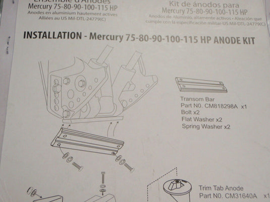 ANODE KIT CMM75115KITA FIT MERCURY 75 80 90 100 115 818298 31640 826134 ALUMINUM