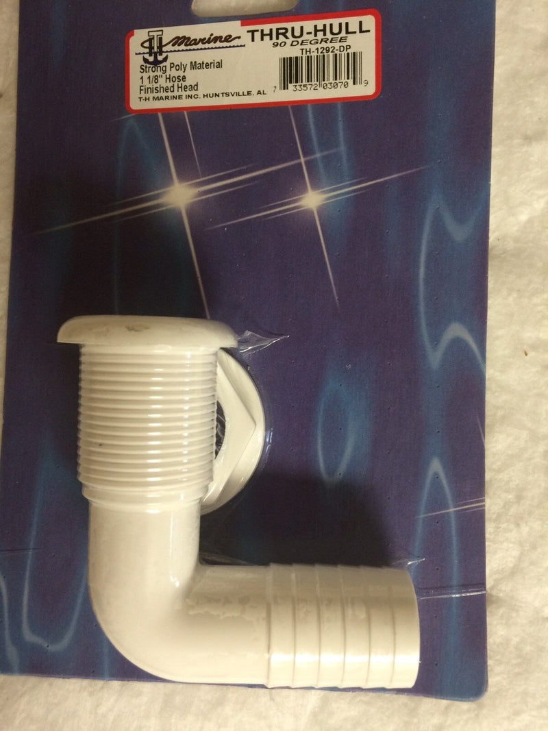 Load image into Gallery viewer, THRU HULL FITTING 1-1/8&quot; HOSE WHITE POLYPROPYLENE 232 TH1292DP 90 DEGREE BOATING
