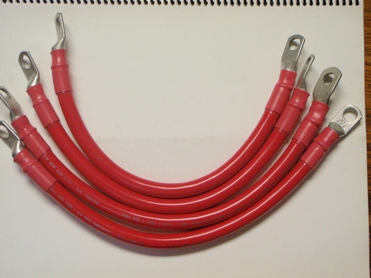 BATTERY CABLE 2 GAUGE 24" 2FT RED WIRE TINNED 3/8 LUG SET 4 MARINE BOAT WIRING