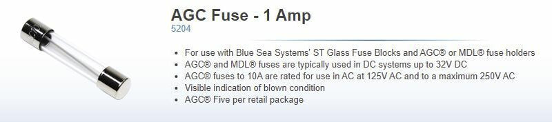 Load image into Gallery viewer, FUSE FUSES MARINE GRADE BOAT AGC 1 AMP 5 PAC 661 5204 BLUE SEA ELECTRICAL PARTS
