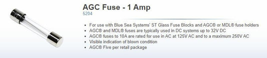 FUSE FUSES MARINE GRADE BOAT AGC 1 AMP 5 PAC 661 5204 BLUE SEA ELECTRICAL PARTS