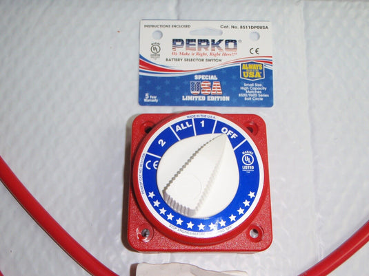 PERKO DUAL TWO BATTERY SWITCH 8511DP 2GA WIRE 6FT RED 63014 2FT BLACK 63001