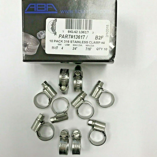 HOSE CLAMP 316 STAINLESS SIZE 4 MIN 7/16 MAX 3/4" 390 13617 SCANDVIC 10 PACK