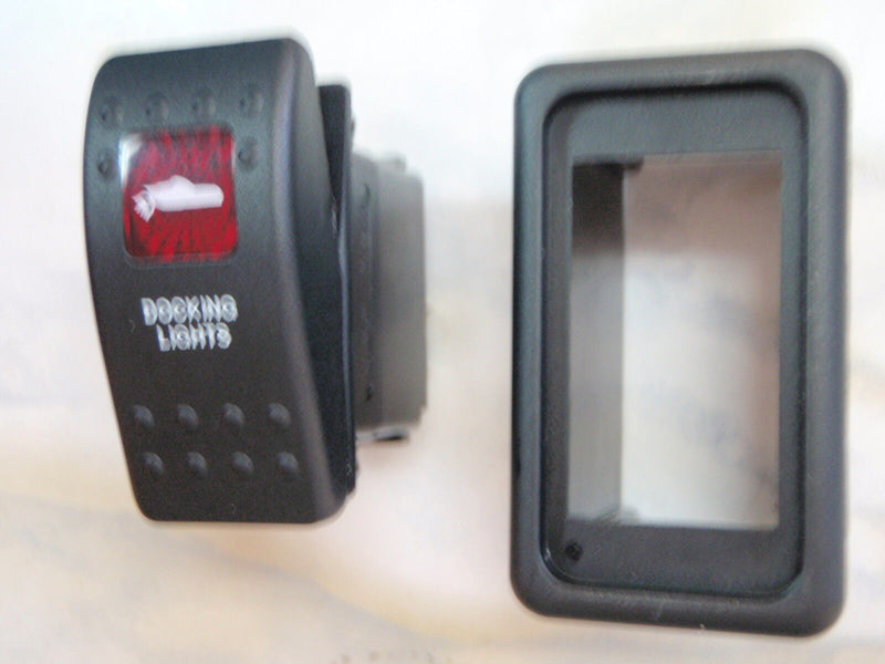 Load image into Gallery viewer, DOCKING LIGHTS SWITCH W/ VMS PANEL   CARLING V1D1 1 RED LENS BLACK CONTURA II
