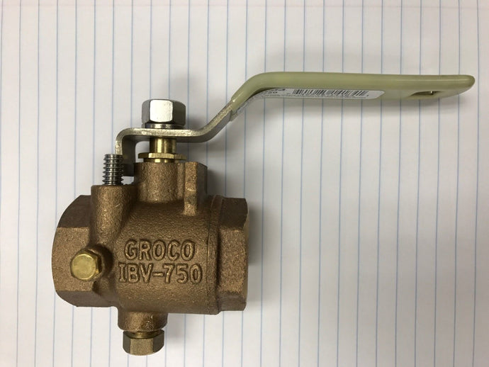 FULL FLOW IN LINE BALL VALVE GROCO IBV750 BRONZE 3/4