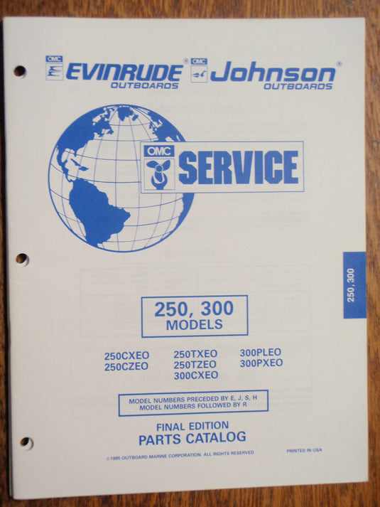 OUTBOARD PARTS MANUAL EVINRUDE JOHNSON YEAR 1995 CATALOG 250HP 300HP OMC MOTORS