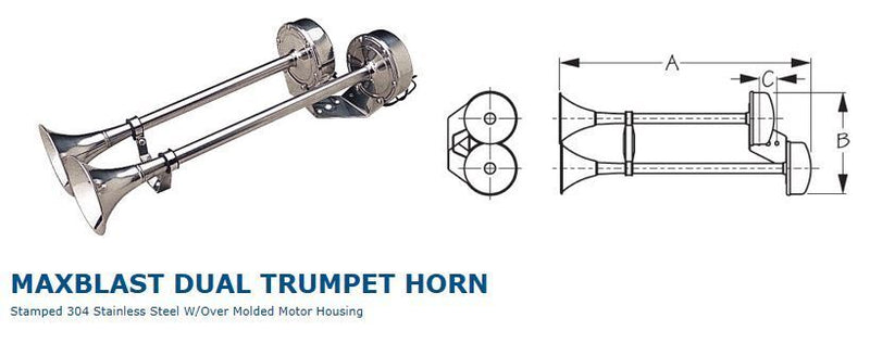 Load image into Gallery viewer, HORN ELECTRIC SEADOG 4315201 MARINE DUAL TRUMPET HORN STAINLESS 12VOLT BOAT
