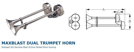 HORN ELECTRIC SEADOG 4315201 MARINE DUAL TRUMPET HORN STAINLESS 12VOLT BOAT