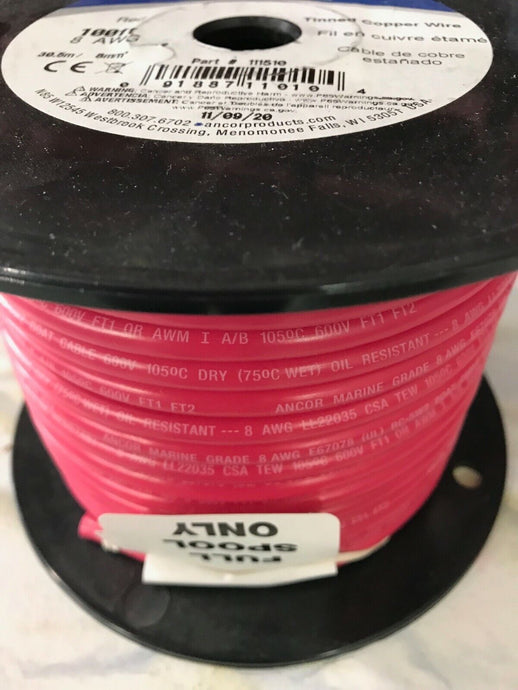 Battery cable wire 639 111510 Ancor 8 gauge 100ft red tinned marine boat wire