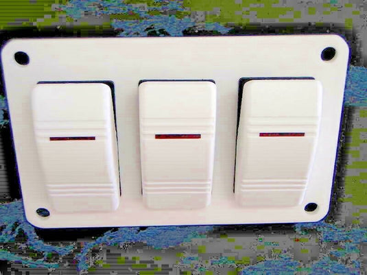 ELECTRICAL DC SWITCH PANEL 3 CARLING CONTURA V1D1 ON/OFF SWITCHES WHITE LIGHTED