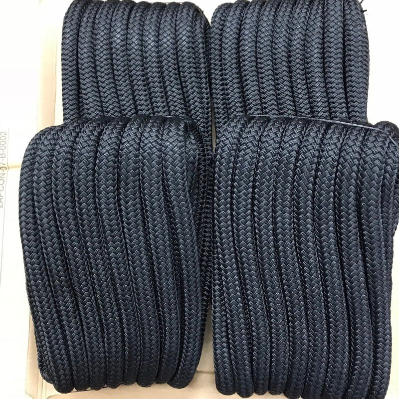 Load image into Gallery viewer, DOUBLE BRAID DOCK LINE  3/4&quot; X 50FT BLACK  50-47221  4 PAC 24&quot; EYE SPLICE BOAT
