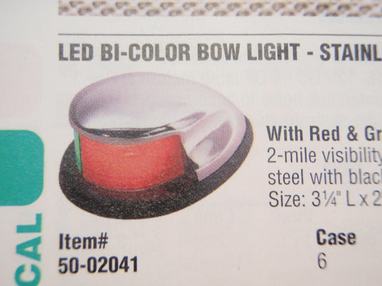 LED BI COLOR BOW LIGHT RED & GREEN LENS NAVIGATION 02041 STREAMLINE 2 MILE NEW