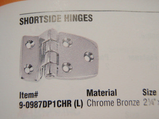 HINGE SHORTSIDE CHROME BRONZE HINGES PAIR 0987DP1CHR PERKO MARINE BOAT HARDWARE