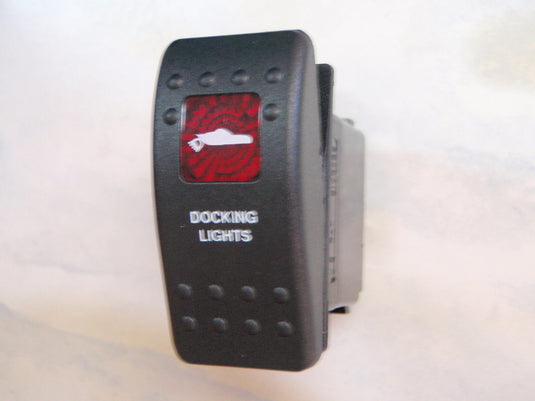 DOCKING LIGHTS SWITCH W/ VMS PANEL   CARLING V1D1 1 RED LENS BLACK CONTURA II