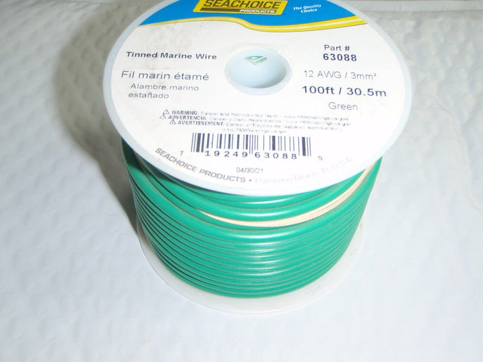 WIRE MARINE BOAT TINNED COPPER 12GA GREEN 100FT ROLL 63088 AC DC WIRING BONDING