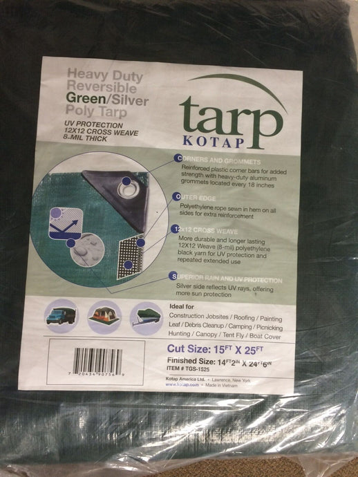 TARP GREEN POLYETHYLENE BOAT STORAGE COVER 136 97161G 15FT X 25FT HEAVY DUTY